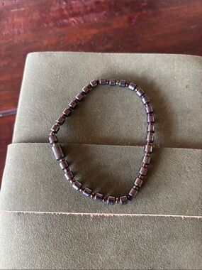 Hematite Beaded Stretch Bracelet - Dark Metallic